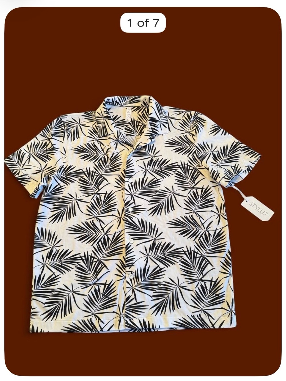Stylus Men’s Medium Black Leaf Tropical Short Sleeve Button Down Shirt NWT